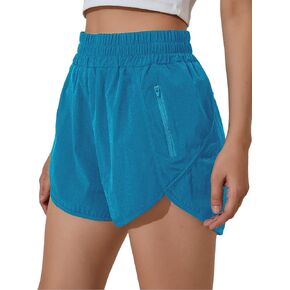 BMJL Women's Running Shorts Elastic High Waisted Shorts Pocket Sporty Workout Shorts Quick Dry Athletic Shorts Pants(S,Blue)