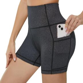 KKB Women's 8''/5'' High Waist Active Wear Shorts Yoga Leggings, Tummy Control Workout Shorts Side Pockets Running Pants (X-Large, 5"-Charcoal)