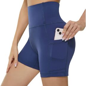 KKB Women's 8''/5'' High Waist Active Wear Shorts Yoga Leggings, Tummy Control Workout Shorts Side Pockets Running Pants (Small, 5"-Navy Blue)