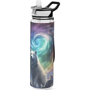 Water Bottle with Straw and Anti-dust Cover White Wolf on Mountain Top Drinking Bottle Tritan BPA-Free for School, Fitness, Gym, Camping, Outdoor Sports in Saudi Arabia
