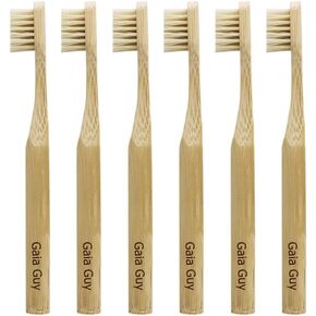 Gaia Guy Natural Bristle Bamboo Toothbrush for Kids (NO Nylon - Boar Hair ONLY) - Totally Compostable & Biodegradable Boar Bristle and Bamboo Toothbrushes - Zero Waste - 6-Pack