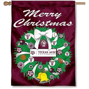 Texas A&M Aggies Merry Christmas Wreath Banner Flag