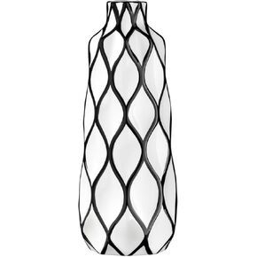 مزهرية توري وتاغوس مخططة بالأبيض والأسود للزهور - مزهرية مقاس 15 بوصة لديكور المنزل الباريسي مع نمط أرابيسك مرسومة يدويًا، مزهرية مصنوعة يدويًا باللونين الأبيض والأسود، مزهرية سيراميك ديكور ريفي فرنسي in Kuwait