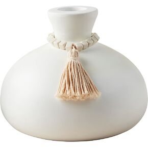 Mud Pie Wood Vase with Bead, White, 7 1/2" x 9" Dia