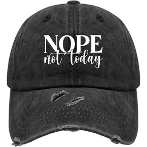 Nope Not Today Hat for Womens Washed Distressed Baseball Caps Low Profile Washed Running hat Light Weight, Allblack