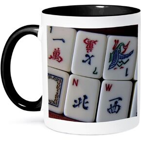 3dRose Luv Mah Jongg-Two Tone Black Mug, 11 oz, Multicolor