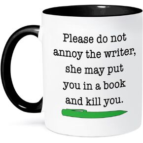 3dRose Please Do Not Annoy The Writer Green Ceramic Mug, 11 oz, Purple