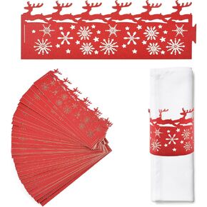 Gold Christmas Paper Napkin Holder Rings, 50 Pcs Deer Snow Paper Napkin Rings for Dinner Party Celebration Table Decor