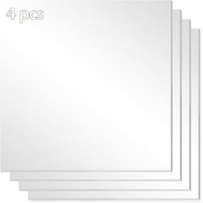 صفائح أكريليك مرآة فضية، 4 عبوات من صفائح أكريليك مربعة مقاس 12 × 12 بوصة بسمك 1/8 بوصة (3 مم) صفائح بلاستيكية صلبة مرآة فضية اللون للقطع والقطع والنقش بالليزر in Kuwait