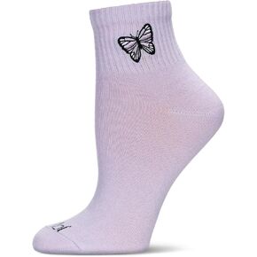 MeMoi Women's Butterfly Embroidery Athletic Quarter Socks