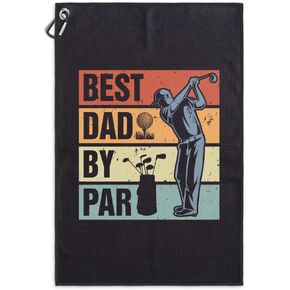 Best Dad by Par Printed Microfiber Golf Towel with Clip, Retro Golf Gifts for Golf Fan Dad Papa Grandpa Husband Uncle, Golf Accessories for Men Father, Retirement Father's Day Birthday Gifts
