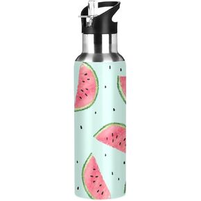 xigua Watermelon Sport Water Bottle 20 oz Insulated Stainless Steel Water Bottle with Straw Lid for Hiking Biking Travel Camping