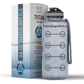 64oz Tritan Plastic Water Bottle, Large, Smoke Gray, High Capacity Hydration Tracker, BPA Free, Reusable, Best for Indoor, Outdoor, Sports Use