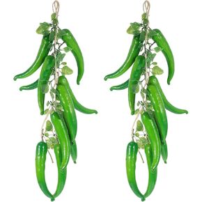 SEWACC Artificial Pepper 2PCS Fake Chili Pepper String Lifelike Fake Vegetable String for Photography Prop Home Decor (Red)
