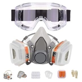Reusable Face Cover Set for Painting,Gas, Dust, Machine Polishing, Organic Vapors with Filter Cotton, Glasses and Gloves for Staining,Car Spraying,Sanding &Cutting, DIY and Other Work Protection
