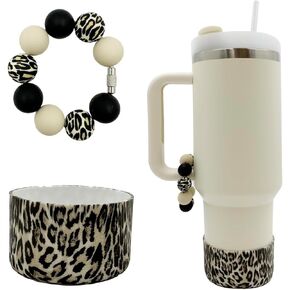 Silicone Boot Tumbler Handle Decor Tumbler Cup Cover Water Bottle Accessories for 30oz&40oz Stanley Protective Bottom Sleeve（Leopard）