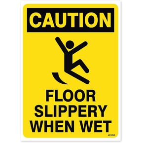 AX Signs Caution: Floor Slippery When Wet, 14" high x 10" Wide, Black on Yellow, Self Adhesive Vinyl Sticker, Indoor and Outdoor Use, Rust Free, UV Protected, Waterproof