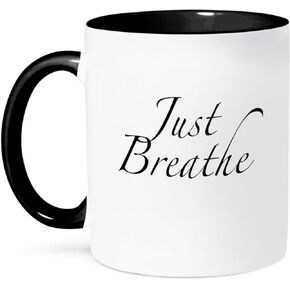 3dRose Just Breathe Mug, 11 oz, Black