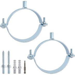 2 Pcs 6Inch Pipe Hangers,Galvanized Pipe Hanger,Heavy Duty Split Ring Pipe Hanger,PVC Tube Brackets,Thread M10 Metal Round Pipe Clamps,with mounting Screws