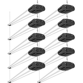 Bbounder 10 Pack Linkable LED Utility Shop Light, 4400 LM, 6500K Cool Daylight, 4 FT, 48 Inch Integrated Fixture for Garage, 40W Equivalent 250W, Surface + Suspension Mount, Black
