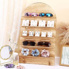 5 Tier Wooden Earring Display Stand Jewelry Display Rack Earring Display Card Holder Portable Jewelry Organizer with Adjustable Height for Retail Storage