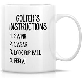 Retreez Funny Mug - Golfer's Instructions Swing Swear Look for Ball Repeat Golf 11 Oz Ceramic Coffee Mugs - Funny, Sarcastic, Inspirational birthday gifts for man, friends, coworkers, siblings, dad