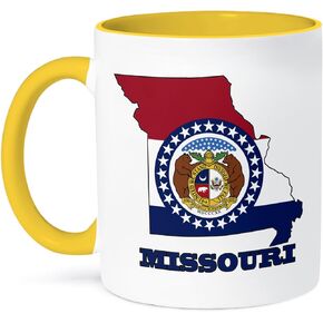3dRose mug_58746_4 "Missouri state flag in the outline map and letters for Missouri" Two Tone Black Mug, 11 oz, Multicolor