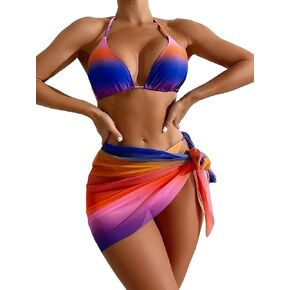 Milumia Women's 3 Piece Floral Swimsuits Knot Halter String Triangle Bikini Set with Coverup Skirt in Kuwait