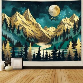 Dermijer Mountain Tapestry Forest Tree Tapestries Moon Stars Nature Landscape Tapestry Wall Hanging Vintage Aesthetic Magic River Wall Tapestry for Bedroom Living Room W78.7×H59.1