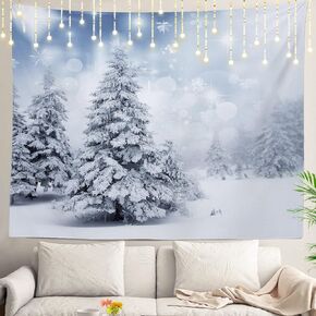 Shrahala Christmas Tapestry, Christmas Snowflakes Silver Grey Pattern Wall Hanging Large Tapestry Psychedelic Tapestry Decorations Bedroom Living Room Dorm(51.2 x 59.1 Inches, White 1)