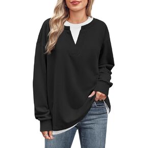 Fisoew المرأة Crewneck المتضخم بلوزات طويلة الأكمام الألوان المتباينة 2 في 1 عارضة البلوز قمم
