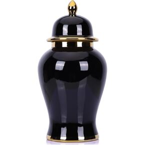LCCCK 14.6" Tall Gold Ginger Jar for Home Decor, Orange and Gold Ginger Jar Vase with Lid for Gold Decor Accent Modern Fireplace Dining Table Cabinet Ikebana Flower Vase Centerpieces Jarrones