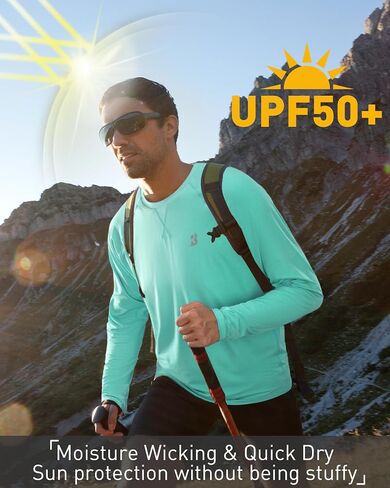 UPF 50+ Sun Shirts for Men - Long Sleeve UV Protection SPF Rash Guard Swim Shirt for Athletic Running Workout in Saudi Arabia