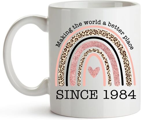 YouNique Designs Happy 40th Birthday Mug for Women, 11 Ounces, 1984 Birthday Cup for Women, 40 Year Old Birthday Coffee Mug for Women Turning 40 (Black Handle) in Saudi Arabia