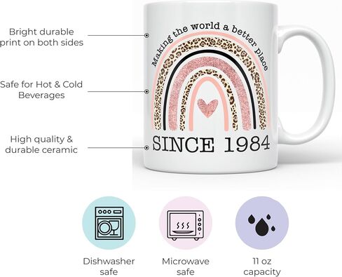 YouNique Designs Happy 40th Birthday Mug for Women, 11 Ounces, 1984 Birthday Cup for Women, 40 Year Old Birthday Coffee Mug for Women Turning 40 (Black Handle) in Saudi Arabia