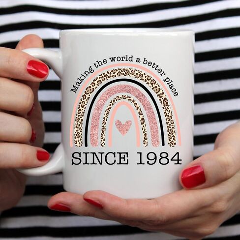 YouNique Designs Happy 40th Birthday Mug for Women, 11 Ounces, 1984 Birthday Cup for Women, 40 Year Old Birthday Coffee Mug for Women Turning 40 (Black Handle) in Saudi Arabia