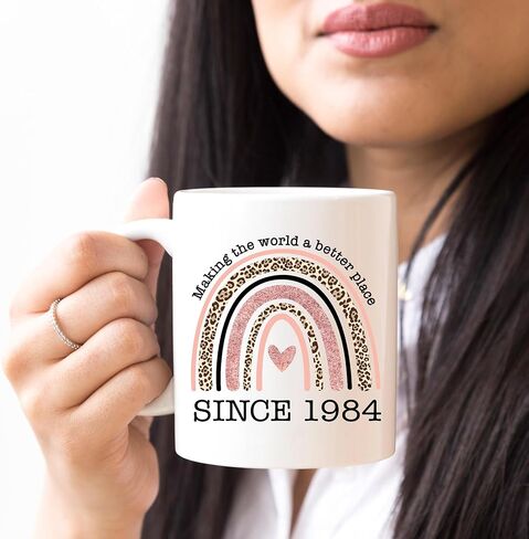YouNique Designs Happy 40th Birthday Mug for Women, 11 Ounces, 1984 Birthday Cup for Women, 40 Year Old Birthday Coffee Mug for Women Turning 40 (Black Handle) in Saudi Arabia