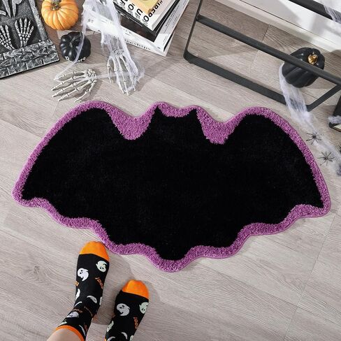 TRUEDAYS Halloween Bat Bath Mat Gothic Home Decor Black Bats Bathroom Decor Rugs Non Slip, Spooky Goth Gift Cute Shower Rug for Bathroom, Bedroom, Living Home Decoration in Saudi Arabia