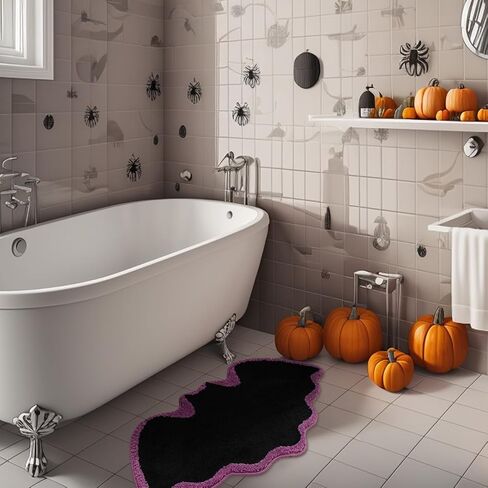 TRUEDAYS Halloween Bat Bath Mat Gothic Home Decor Black Bats Bathroom Decor Rugs Non Slip, Spooky Goth Gift Cute Shower Rug for Bathroom, Bedroom, Living Home Decoration in Saudi Arabia
