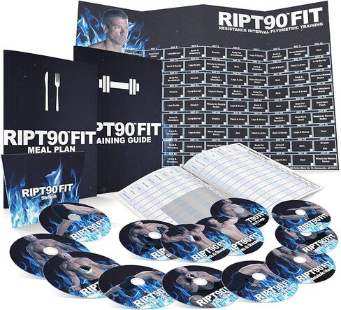 RIPT90 FIT: برنامج تمرين لمدة 90 يومًا مع 12+1 مقاطع فيديو للتمرين + تقويم التدريب ومتتبع اللياقة البدنية ودليل التدريب وخطة التغذية in Kuwait