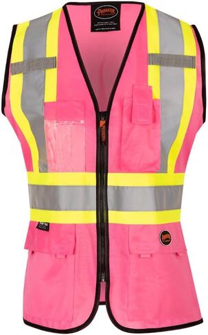 Pioneer Safety Vest for Women With Pockets - Hi-Vis Reflective Tape - For Construction - Pink in Saudi Arabia