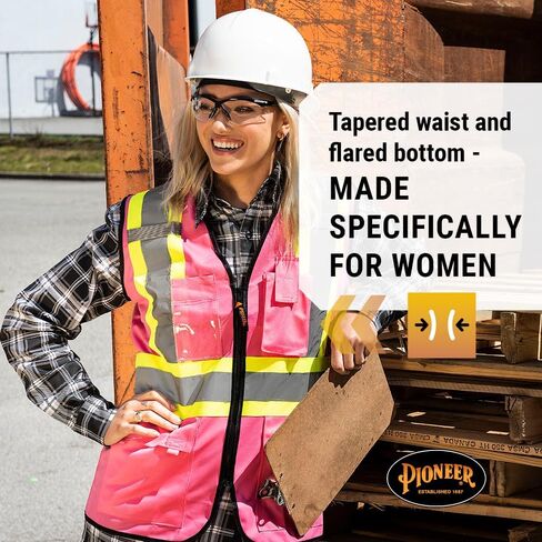 Pioneer Safety Vest for Women With Pockets - Hi-Vis Reflective Tape - For Construction - Pink in Saudi Arabia