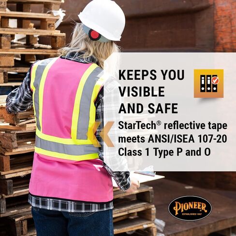 Pioneer Safety Vest for Women With Pockets - Hi-Vis Reflective Tape - For Construction - Pink in Saudi Arabia