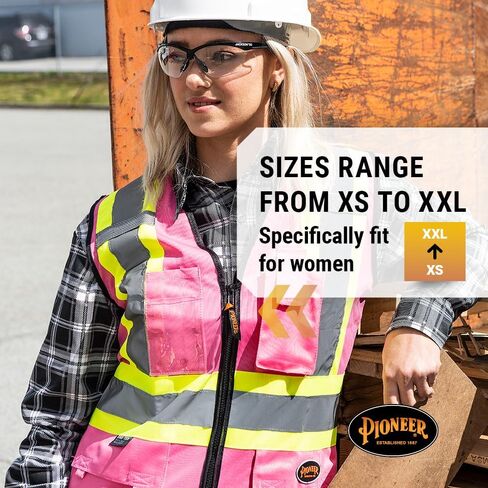 Pioneer Safety Vest for Women With Pockets - Hi-Vis Reflective Tape - For Construction - Pink in Saudi Arabia