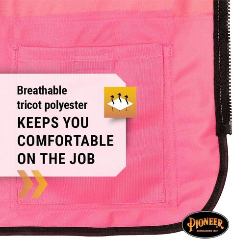 Pioneer Safety Vest for Women With Pockets - Hi-Vis Reflective Tape - For Construction - Pink in Saudi Arabia