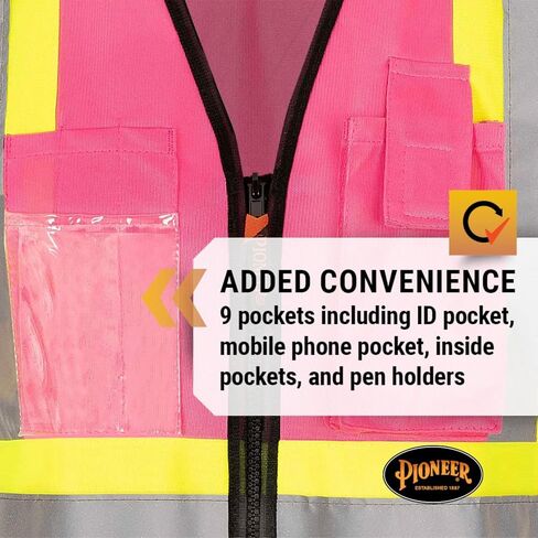 Pioneer Safety Vest for Women With Pockets - Hi-Vis Reflective Tape - For Construction - Pink in Saudi Arabia