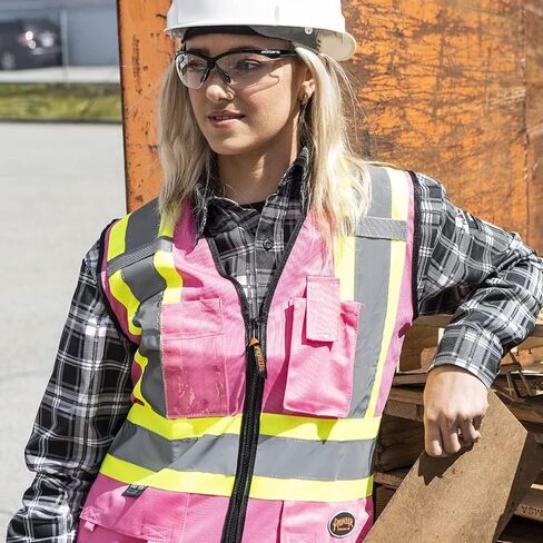 Pioneer Safety Vest for Women With Pockets - Hi-Vis Reflective Tape - For Construction - Pink in Saudi Arabia