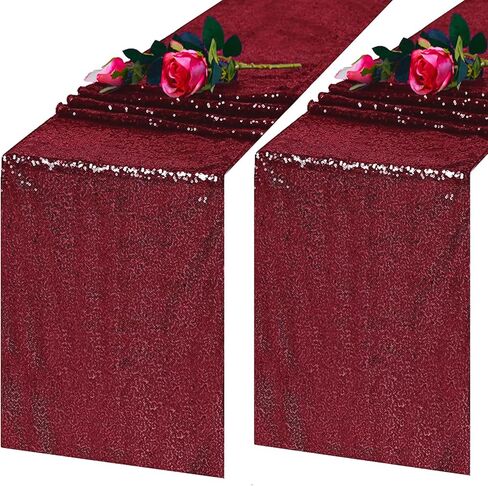 مفرش طاولة ترتر عنابي مقاس 30.48 سم × 27.94 سم، عبوتان من مفرش طاولة لامع لحفلات الزفاف وحفلات أعياد الميلاد والمهرجانات in Saudi Arabia