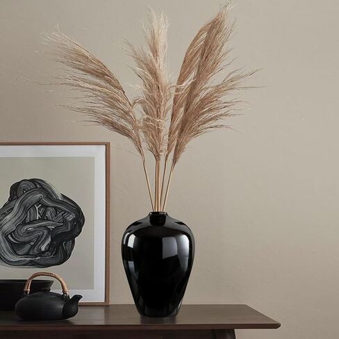 Black Ceramic Vase, Flower Vase for Home Decor, Decorative Vase, 10 Inch Porcelain Vase for Fresh Flowers, Dried Flowers, Boho Vase for Living Room, Kitchen, Bathroom, Bedroom, Dining Table, Office in Saudi Arabia