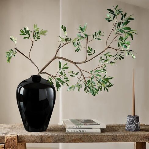 Black Ceramic Vase, Flower Vase for Home Decor, Decorative Vase, 10 Inch Porcelain Vase for Fresh Flowers, Dried Flowers, Boho Vase for Living Room, Kitchen, Bathroom, Bedroom, Dining Table, Office in Saudi Arabia